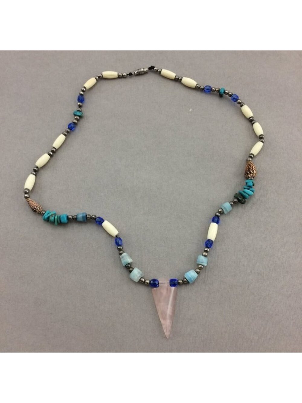 Vintage Rose Quartz Arrowhead Beaded Necklace Boho Unisex Shells Stones Crystal